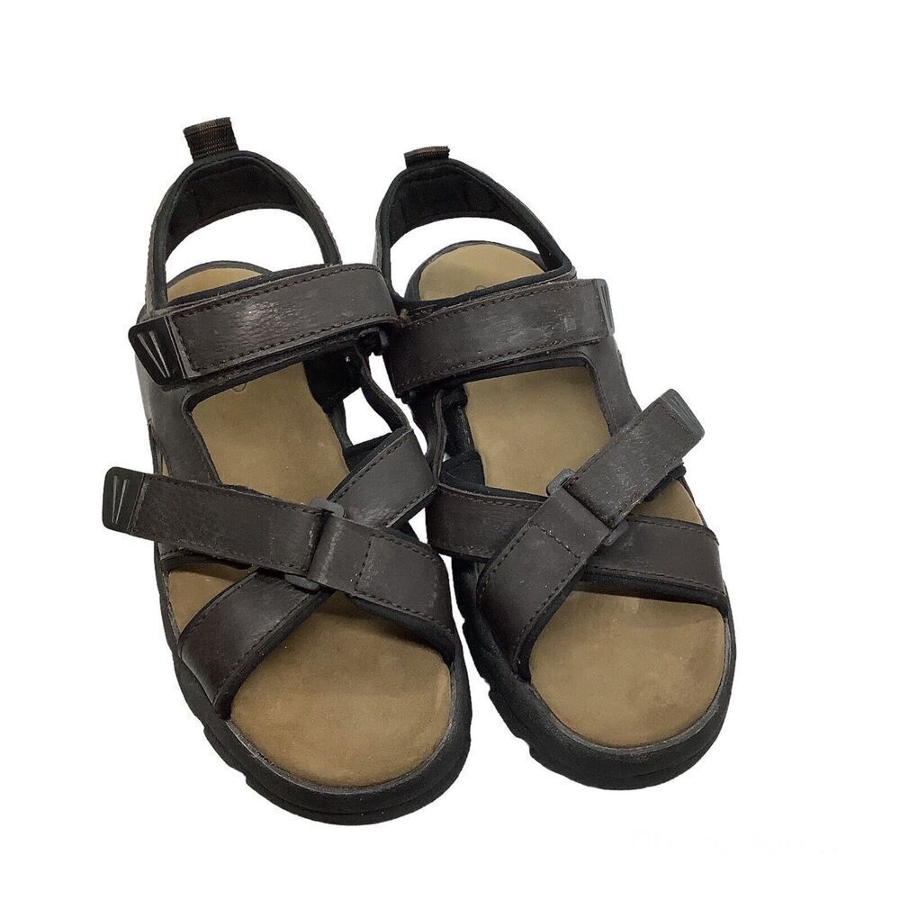 Outland Mens Size 9 Strappy Sandals‎ Brown Faux Leather Padded Casual Comfort